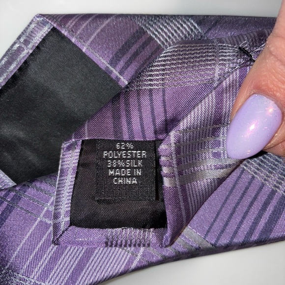 Calvin Klein NEW Silk Blend Tie Purple Plaid Neck Tie 3” Slim MSRP $69.50 - Picture 5 of 5